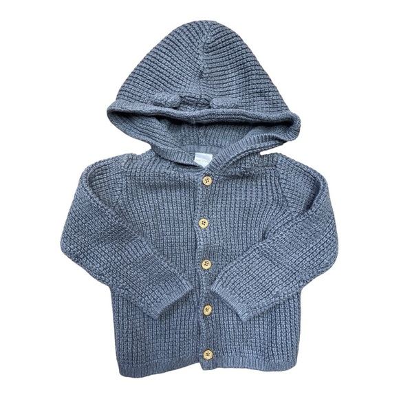 Carter Baby Grey Long Sleeve Hooded Knit Sweater Size 12 Months - Picture 1 of 10